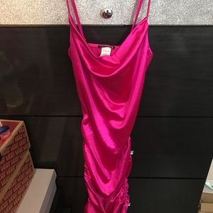 Fashion Nova Ruched Side Tie Hot Pink Dress